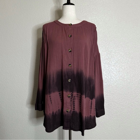 J. Jill Tops - J. Jill Purejill Gauzy Tie Dye Lagenlook Button Down Tunic Top, Sz Large